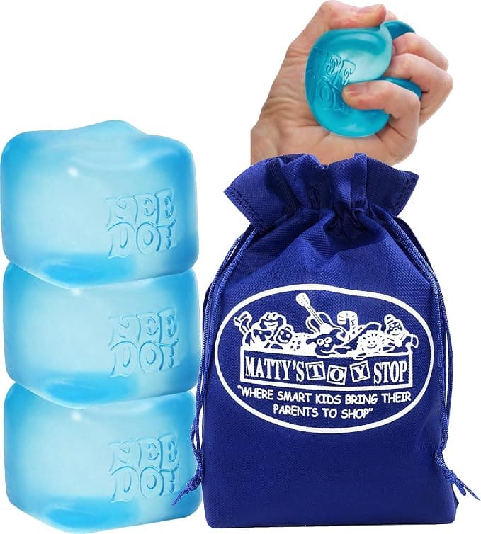 Nice Cube Translucent NeeDoh...Groovy Glob! Squishy, Squeezy, Popping, Stretchy Stress Fidget Cubes Blue Crew Gift Set Party Bundle with Storage Bag - 3 Pack (Blue)
