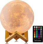 LOGROTATE Moon Lamp, 16 Colors LED Night Light for Kids 3D Printing Moon Light with Stand