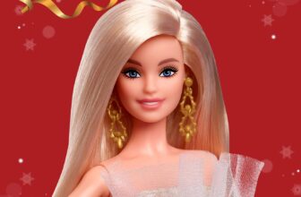 Barbie Signature 2025 Holiday Blonde Fashion Doll Wearing Silver & Gold Gown, Seasonal Collector in Displayable Packaging & Stand